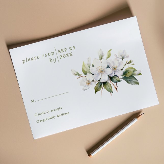 White apple blossom flower wedding rsvp card (White apple blossom flower wedding rsvp response card)