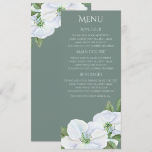 White Apple Blossom Menu Wedding Invitation