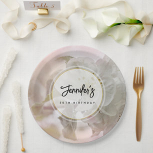  White Apple Blossom Photograph Birthday Paper Plate