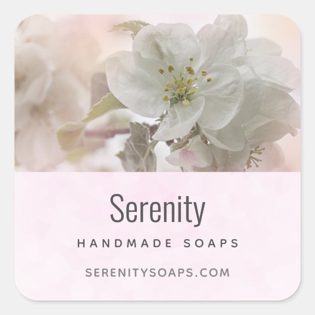 White Apple Blossom Photograph Soap Business Square Sticker (Front)