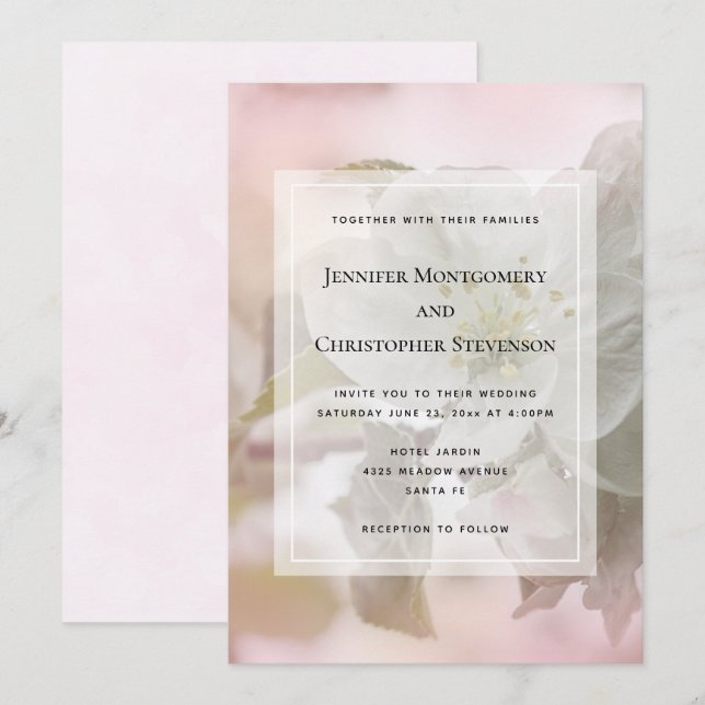 White Apple Blossom Photograph Wedding Invitation (Front/Back)