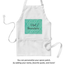 White Apron with Green Quilt Design Patch