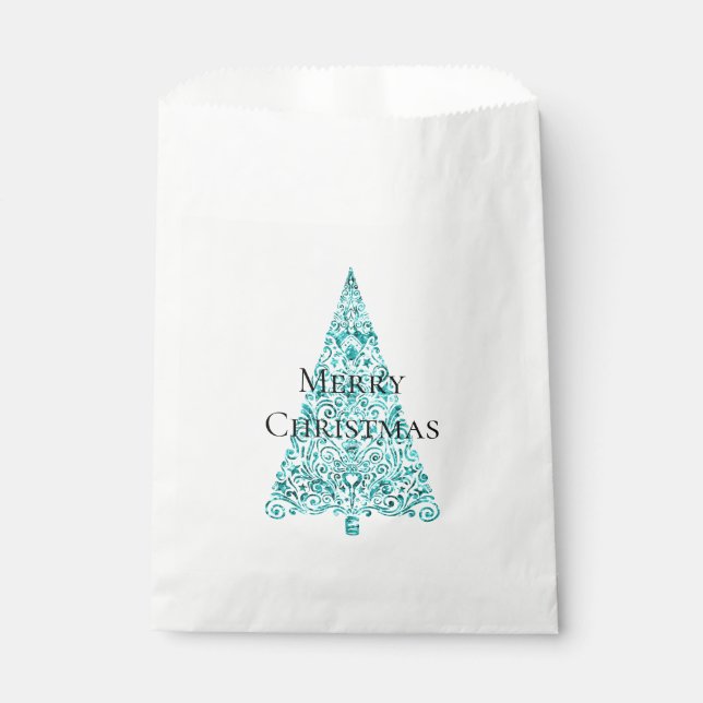 White Aqua Blue Christmas Tree Favour Bag (Front)