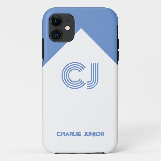white & aqua blue Monogrammed initials Minimalist Case-Mate iPhone Case (Back)