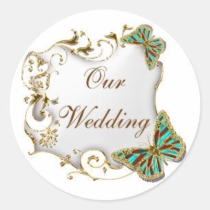 White aqua gold favour seals