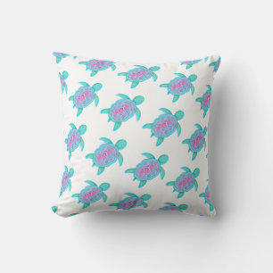 White aqua pink turtle art pattern cushion pillow