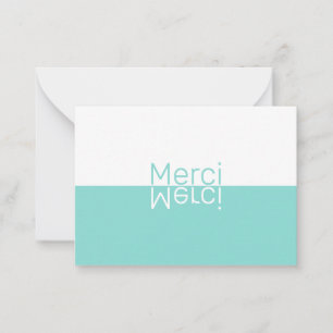 White & Aqua Reflection Modern French Thank You Card