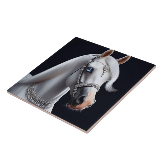 White Arabian Horse Portrait Tile (Side)