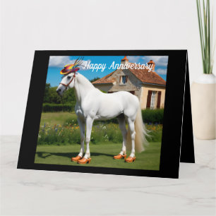 White Arabian Horse wearing hat and clogs Card