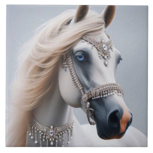 White Arabian Show Horse Tile