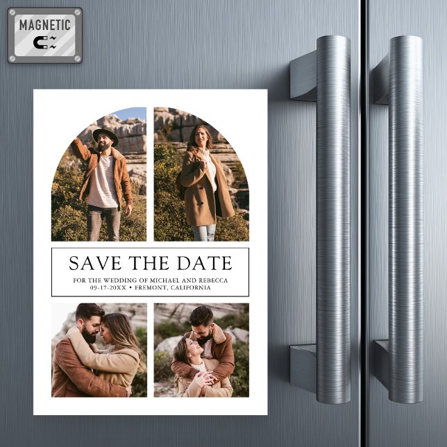 White Arch Photo Collage Wedding Save the Date Magnetic Invitation (Creator Uploaded)