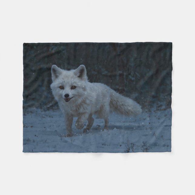 White Arctic Fox Fleece Blanket (Front (Horizontal))