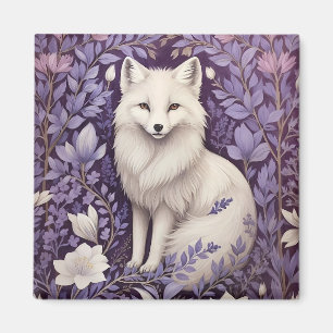 White Arctic Fox Lavender William Morris Flowers Magnet