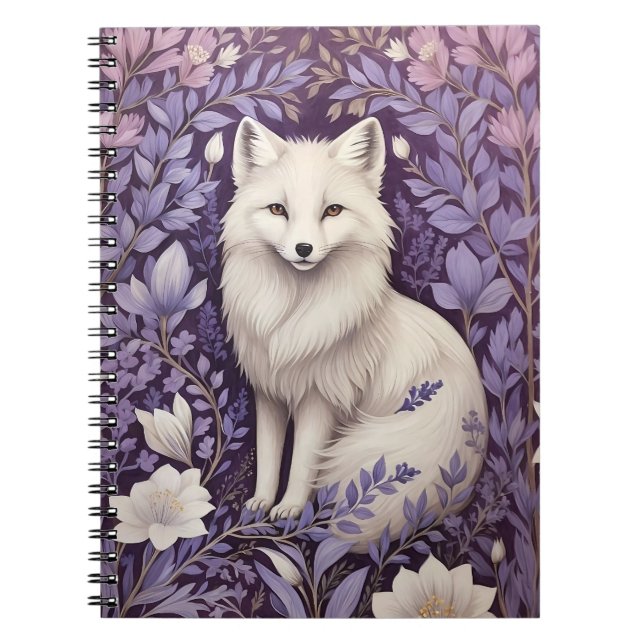 White Arctic Fox Lavender William Morris Flowers Notebook (Front)