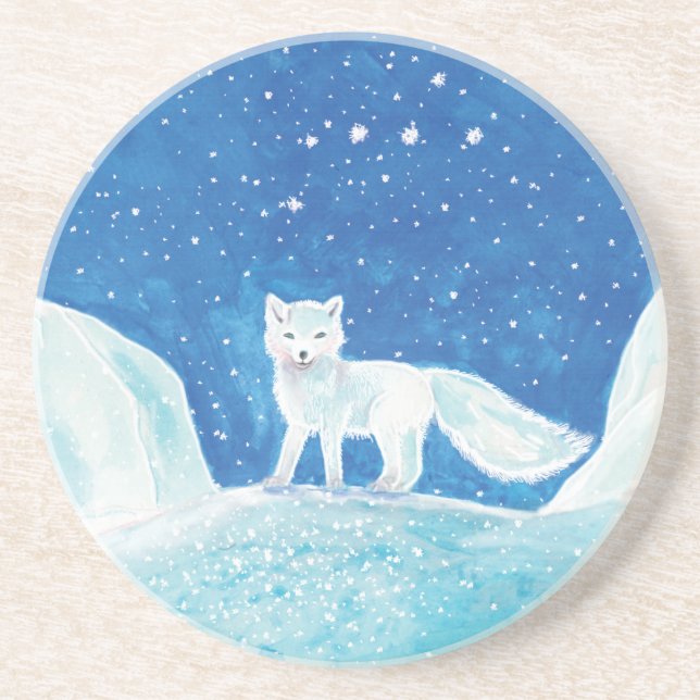 White Arctic Fox (Vulpes lagopus) Illustration    Coaster (Front)