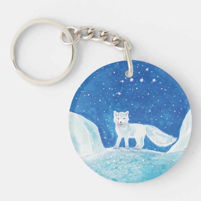 White Arctic Fox (Vulpes lagopus) Illustration   Keychain (Front)