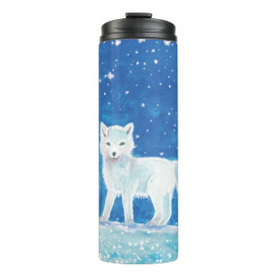 White Arctic Fox (Vulpes lagopus) Illustration  Thermal Tumbler
