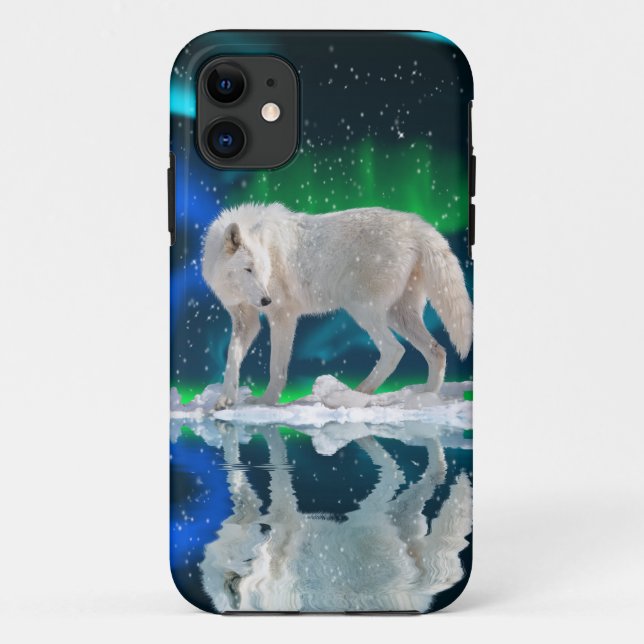 White Arctic Wolf & Northern Lights iPhone 5 Case (Back)