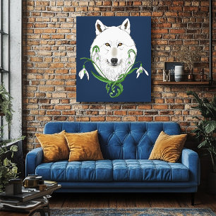 white Arctic Wolf Snowdrop Flowers Canvas Print