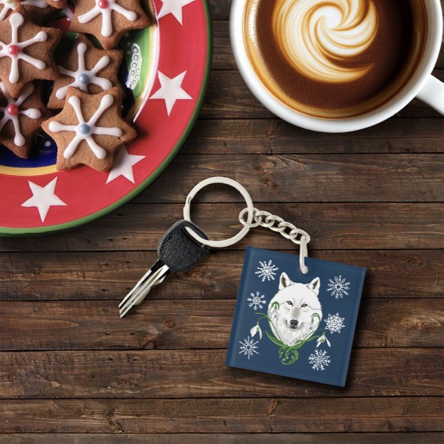 White Arctic Wolf Snowdrop Flowers Keychain (Creator Uploaded)