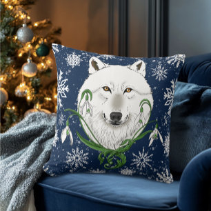 White Arctic Wolf Snowdrop Flowers Throw Pillow