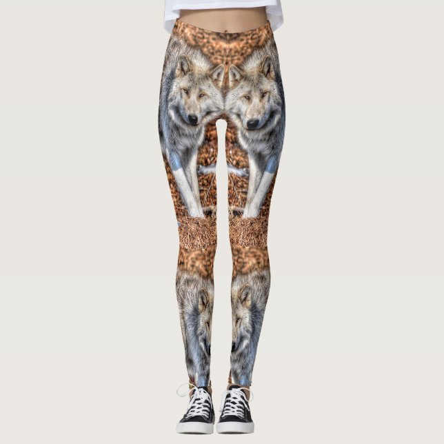 White Arctic Wolf Wildlife design Leggings (Front)