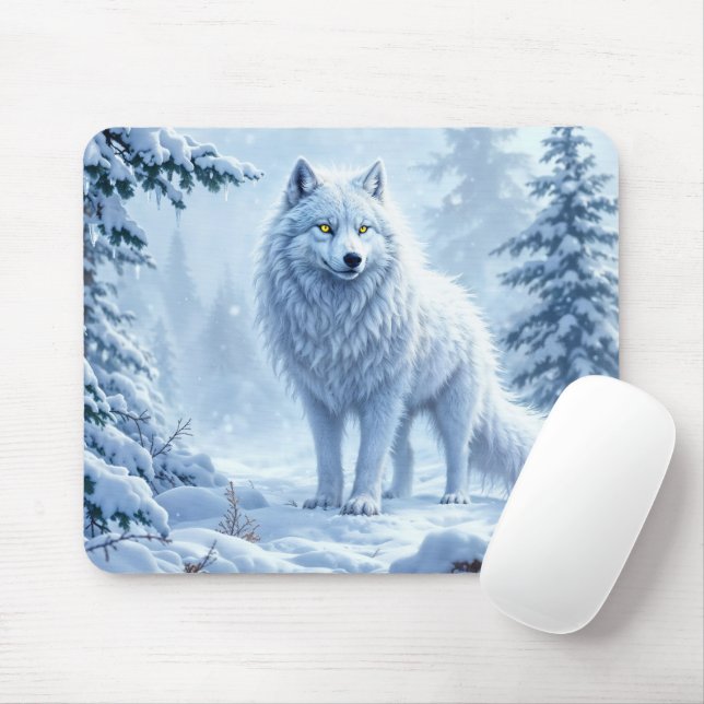 White Arctic wolf winter landscape design Mouse Pad (With Mouse)