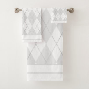 White Argyle Bath Towel Set