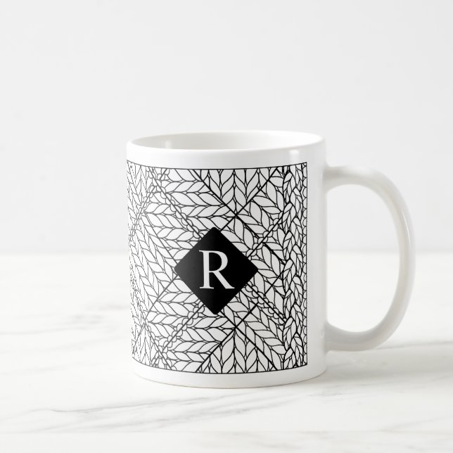 WHITE ARGYLE KNIT White Mug + Initial II (Right)