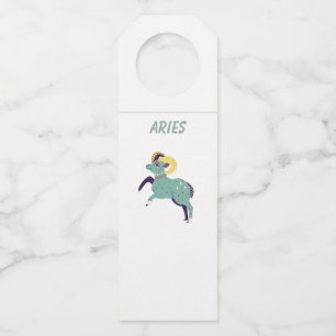 White Aries, zodiac, star sign print Bottle Tag