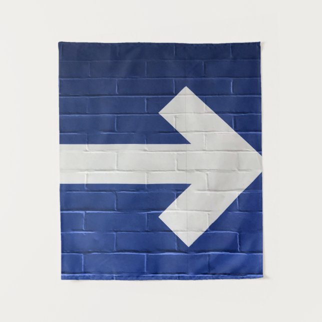 White arrow painted on brick wall tapestry (Front)