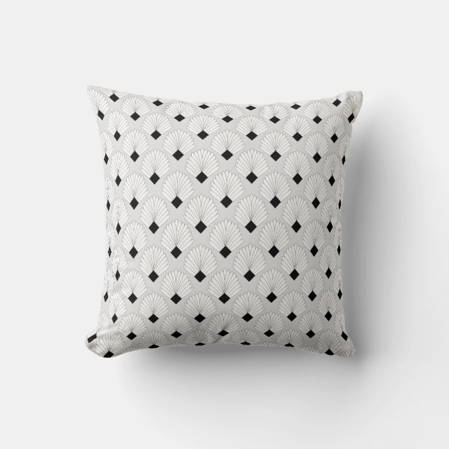 White Art Deco Design Throw Pillow (Front)