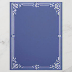 White Art Deco Frame on Dusty Blue Letterhead