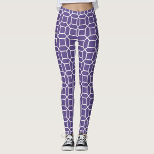 White art deco octagon pattern on ultra violet leggings