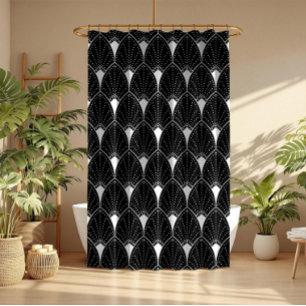 White Art Deco Pattern On Black Background