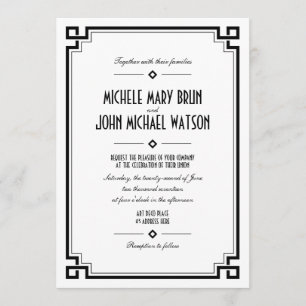 White Art Deco Retro Frame Wedding Invitation