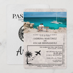 White Aruba Passport Wedding Invitation