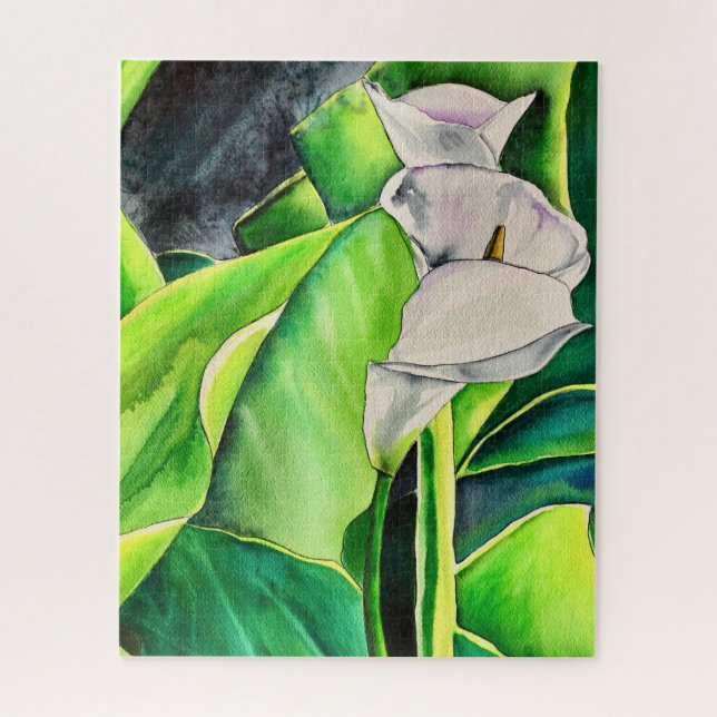 White Arum Lily watercolor tropical floral Jigsaw Puzzle (Vertical)