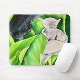 White Arum Lily watercolor tropical floral Mouse Pad