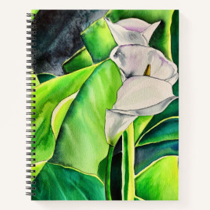 White Arum Lily watercolor tropical floral Notebook