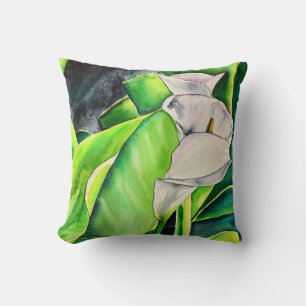 White Arum Lily watercolor tropical floral Throw Pillow