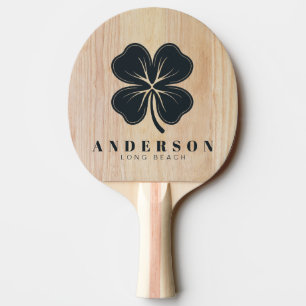 White Ash Wood Four Leaf Clover with Name Ping Pong Paddle