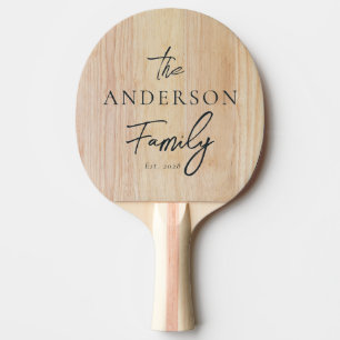 White Ash Wood Hand Written Family Name Ping Pong Paddle