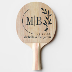 White Ash Wood Leaf Wedding Monogram Ping Pong Paddle