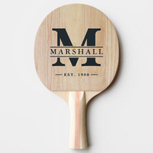 White Ash Wood Monogram & Name Overlay Ping Pong Paddle