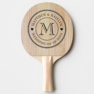 White Ash Wood  Wedding Monogram Heart Ping Pong Paddle