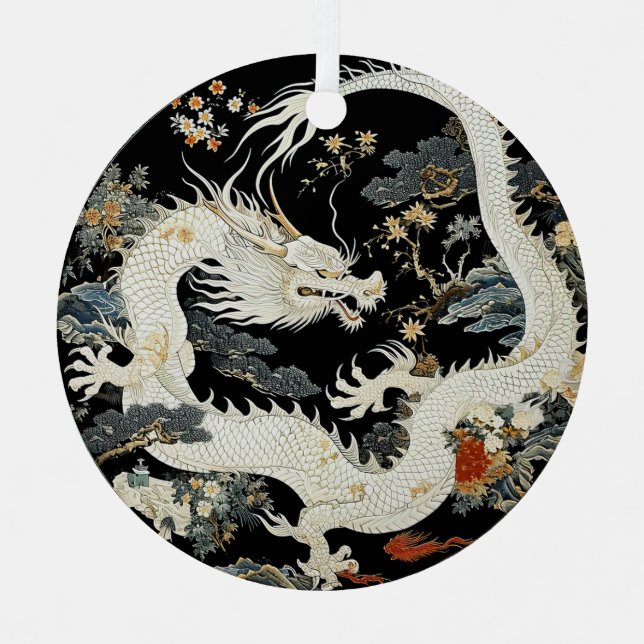 White Asian Dragon Metal Ornament (Front)