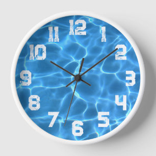 White Athletic Grunge Numbers Blue Swimming Pool Clock
