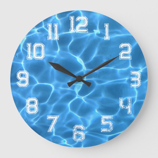 White Athletic Outline Grunge Number Swimming Pool Large Clock (Front)
