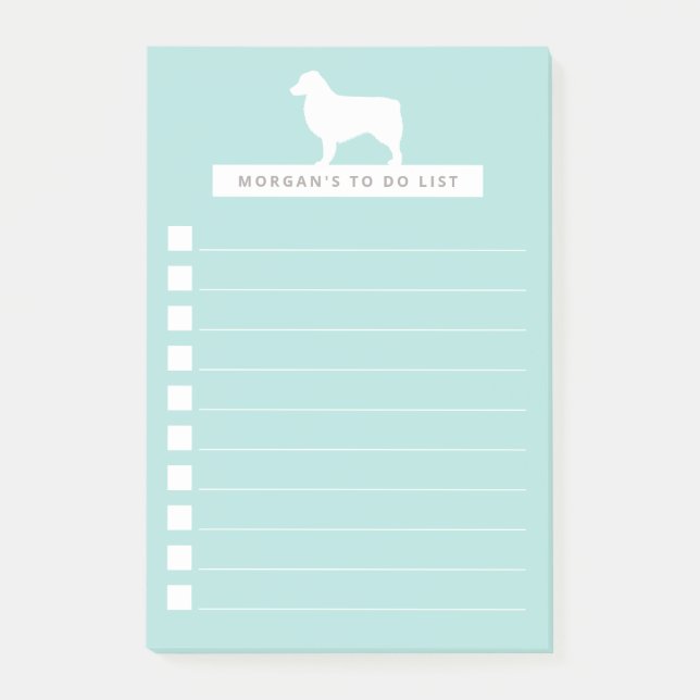 White Aussie | Personalized To Do List | Aqua Post-it Notes (Front)
